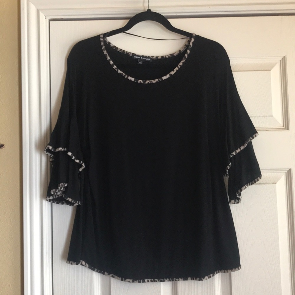 Leopard trimmed Cable and Gauge blouse L